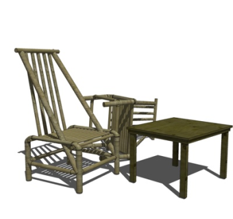 中式休闲椅茶几su模型