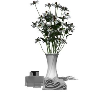 现代花卉花瓶浴巾摆件su模型