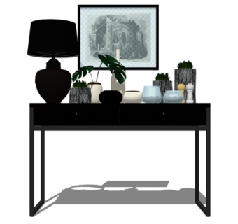 新中式铁艺端景台su模型