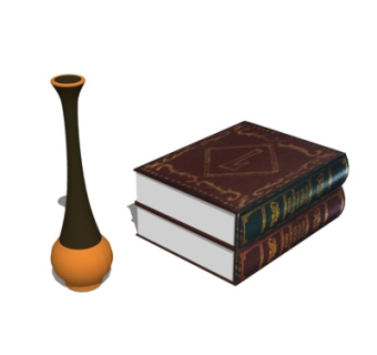 中式书籍花瓶摆件su模型