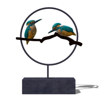 新中式金属小鸟摆件su模型