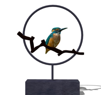 新中式金属小鸟摆件su模型