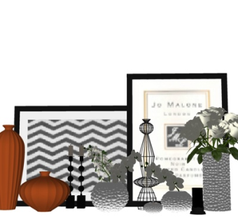 现代花卉花瓶装饰画摆件su模型