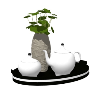 现代花卉茶壶摆件su模型