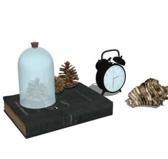 现代书籍闹钟摆件su模型