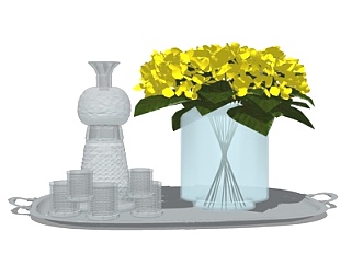 现代花卉花瓶摆件su模型