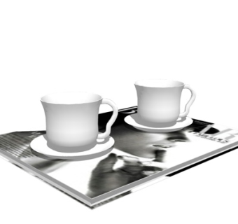 现代书籍茶杯摆件su模型