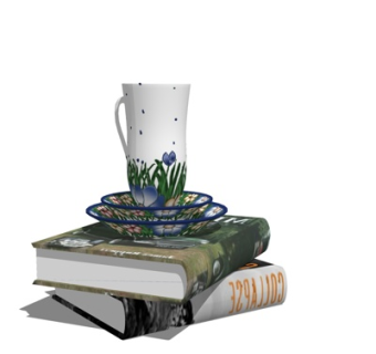 现代书籍茶杯摆件su模型