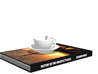 现代书籍茶杯摆件su模型