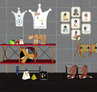 现代儿童柜架玩具su模型