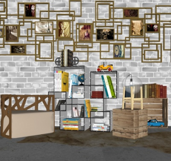 现代实木装饰柜组合su模型