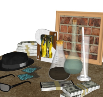 现代书籍玻璃瓶帽子摆件su模型