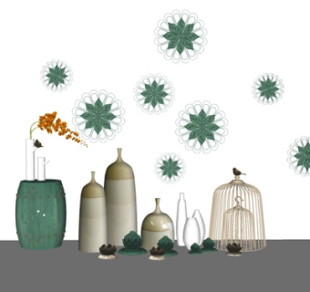 后现代鸟笼器皿摆件su模型