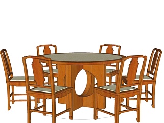 <em>中式圆形餐桌</em>椅su模型