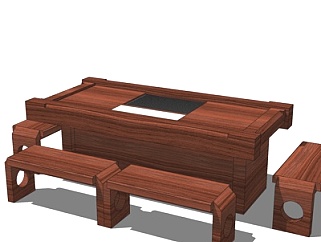中式实木<em>茶桌椅</em>su模型