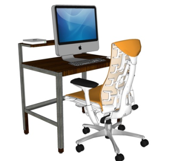 现代实木电脑桌su模型