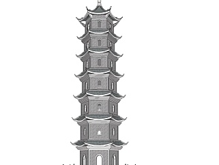 中式七层塔楼su模型