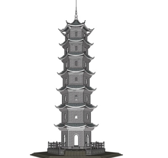 中式七层塔楼su模型