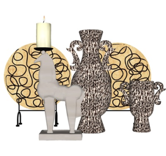 新中式马雕塑花瓶摆件su模型