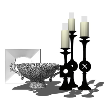 新中式烛台灯盘子摆件su模型