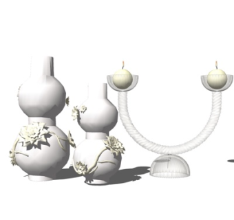 现代烛台灯陶瓷罐摆件su模型