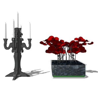 现代烛台灯花池组合su模型