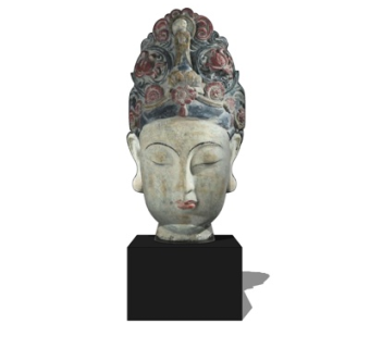 中式佛头雕塑摆件su模型