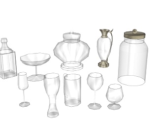 现代玻璃杯子组合su模型