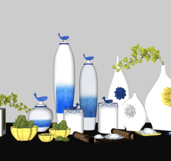 现代陶瓷花瓶摆件su模型