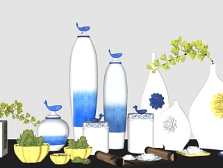 现代陶瓷花瓶摆件su模型
