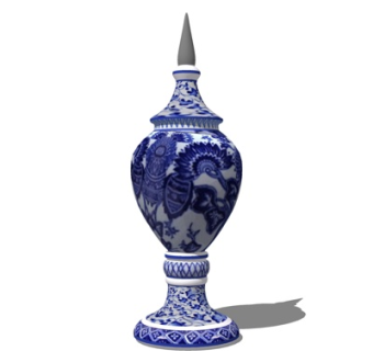 中式青花瓷罐su模型