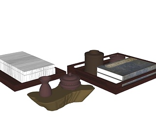 中式茶具书籍su模型