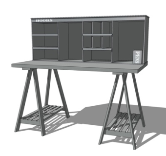 现代实木书桌su模型