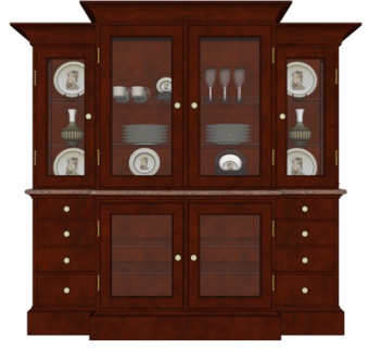 美式实木碗柜su模型