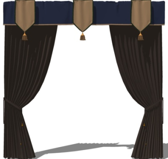 新中式窗帘su模型