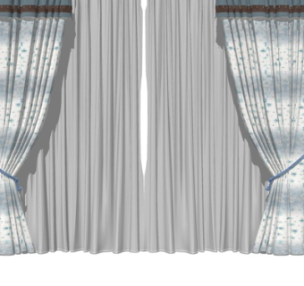 新中式窗帘su模型