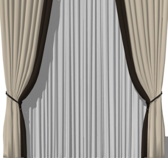 新中式窗帘su模型