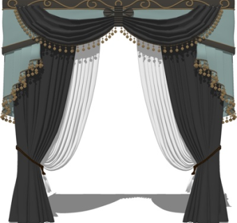 简欧窗帘su模型