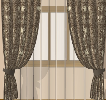 简欧窗帘su模型