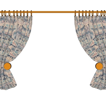 新中式窗帘su模型