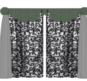 简欧窗帘su模型