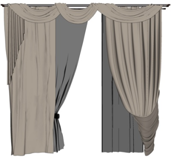 简欧窗帘su模型