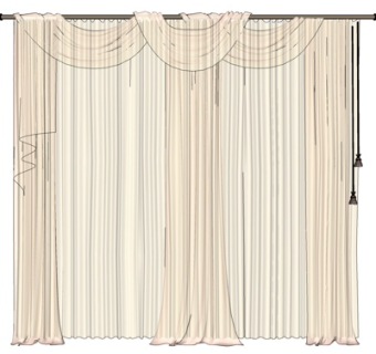 简欧窗帘su模型