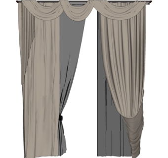 简欧窗帘su模型