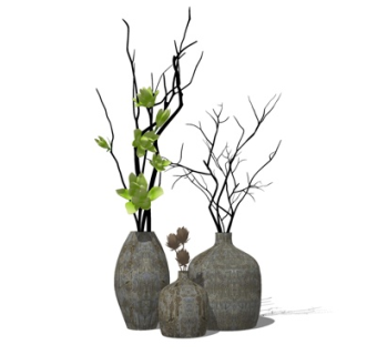 新中式花瓶花卉su模型