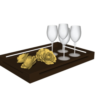 现代酒杯花卉摆件su模型