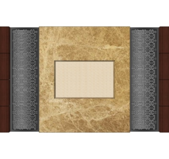 中式电视背景墙su模型