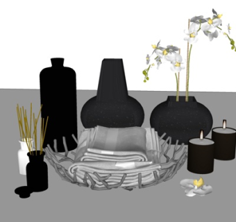 现代花瓶毛巾烛台灯摆件su模型