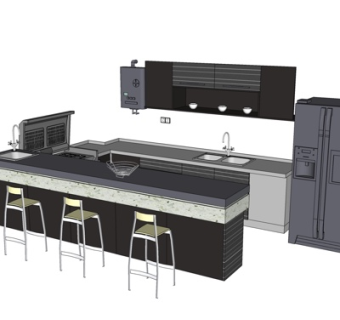 现代橱柜吧台su模型