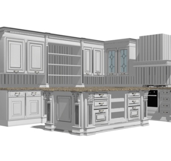 欧式实木橱柜su模型